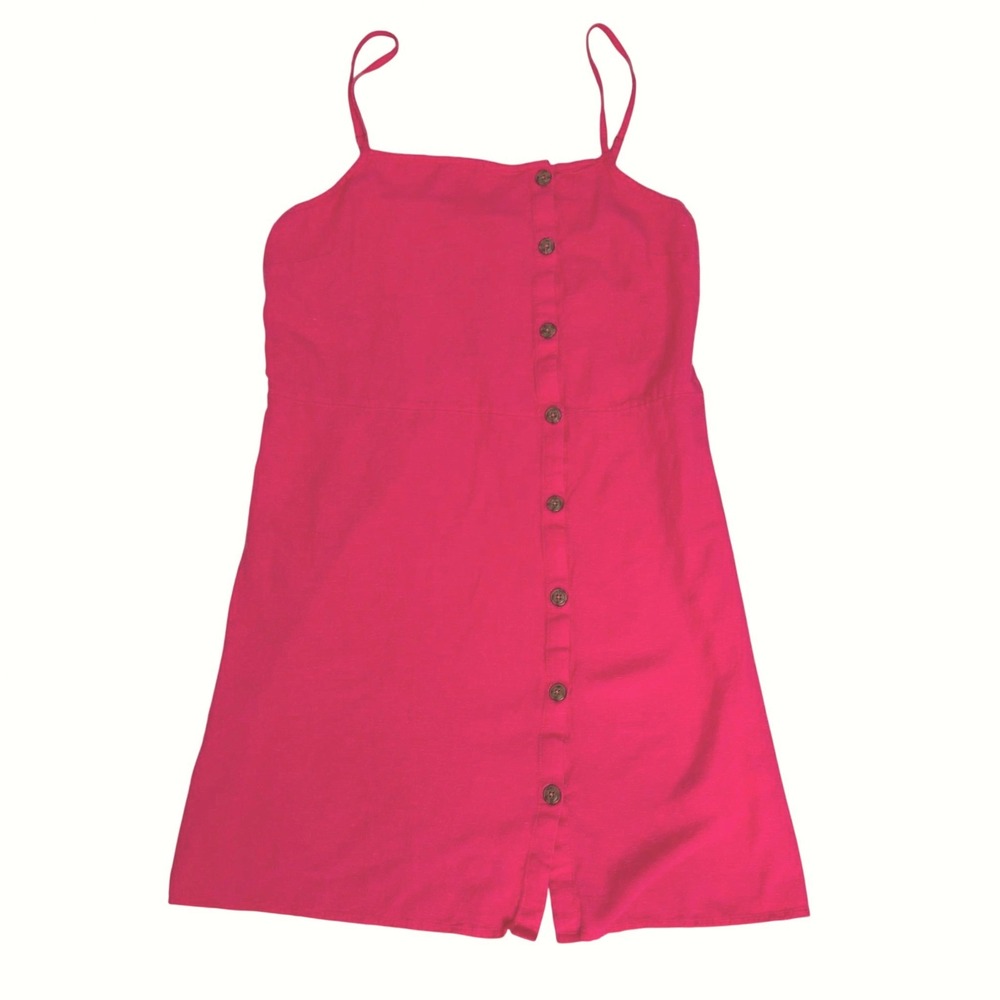 Billabong Fuchsia Pink Button Front Linen Blend Mini Dress JD08UBFI Womens Large